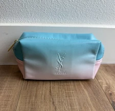 YSL Beaute Pouch Small pink blue ombre Case faux leather toiletry travel Bag