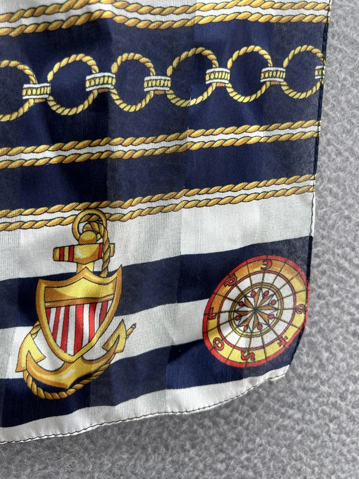 Made in Italy Scarf Womens Navy White Sheer Striped Nautical Chain Anchor 54x9 - Image 3 of 4