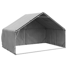 Outdoor Dog Kennel with Cover Galvanised Steel Dog Cage Dog Crate vidaXL