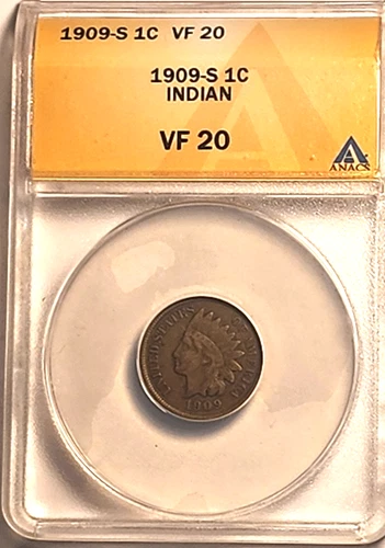 1909 S INDIAN HEAD CENT ANACS VF 20 KEY DATE
