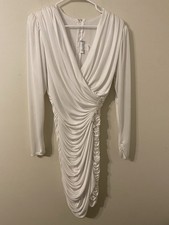 VTG 1980s Ruched Ivory Laura Winston Embellished Midi Dress Juniors Size 9-10
