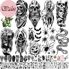 52 Sheets Black Halloween Temporary Tattoos for Kids Men Women, Include 10 Sheet