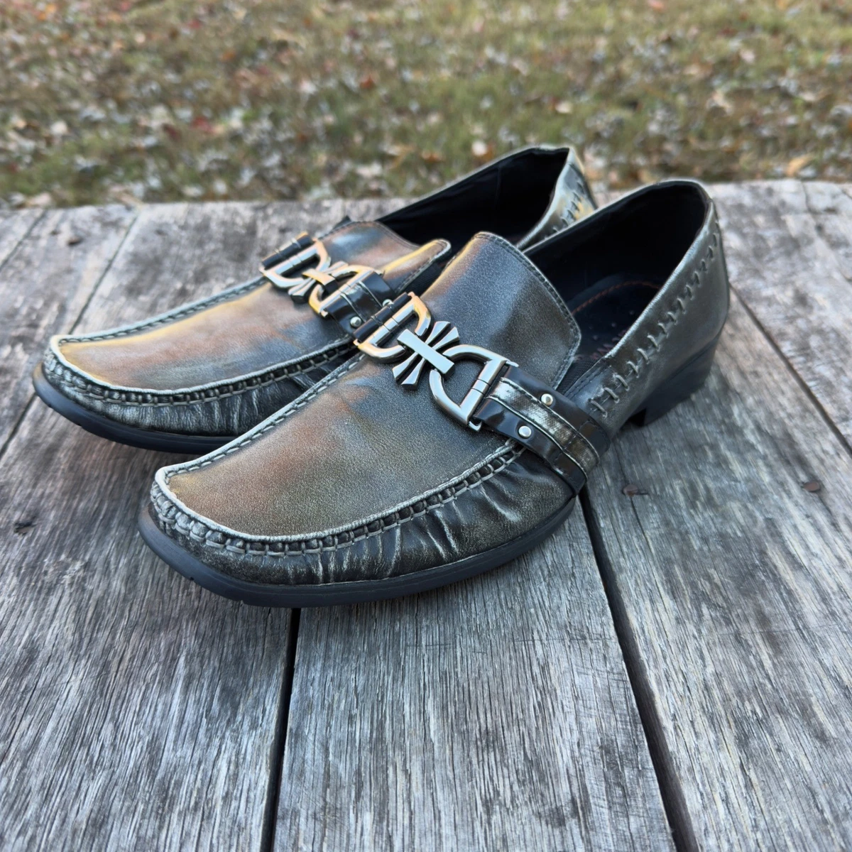 Robert Wayne 9.5 Shale Black Leather Loafers Shoes Slip-On Black Leather Upper Robert Wayne Footwear Casual Shoes for  main image 2