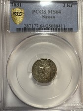 1831 3kreuzer German States Nassau PCGS MS64 Gold Shield