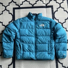The North Face Boys Blue Puffer Jacket 600 Down Mid-Length Full Zip inside out
