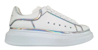 Alexander McQueen Chaussures Femme En Cuir AM004D Blanc-Argent Taille 40 - Photo 1/4