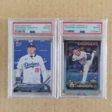 2023 Topps Now: Yoshinobu Yamamoto #OS-25 PSA 10 Gem & Topps Chrome PSA 8 RC