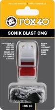 Fox 40 Sonik Blast CMG 3-Chamber Pealess Whistle + Lanyard, White/Red