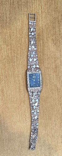 Geneve Diamond Wrist Watch 925 Sterling Silver Nugget Link