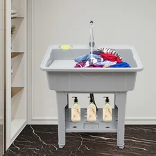 Spacious Gray Utility Sink Laundry Tub Freestanding Sink Wash Station W/ Faucet