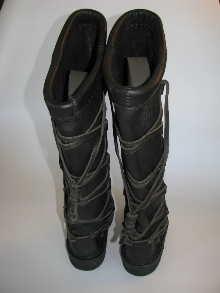 Botas hasta la rodilla Medievel Renacentistas con cordones piel de búfalo de toro negras para hombre 8,5 Foto 3 de 4