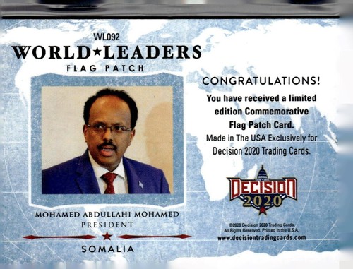 Decision 2020 World Leaders Flag Mohamed Abdullahi Mohamed, Somalia Card #WLO92 - Picture 2 of 2