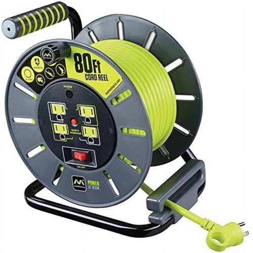 80' Extension Cord Reel W/ 4 Outlets Safety Overload LED Power Indicator 11Amp - Picture 2 of 4