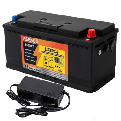 12V 100Ah LiFePO4 Lithium Batterie w/ Lithium Charger For Solar RV Marine Boat