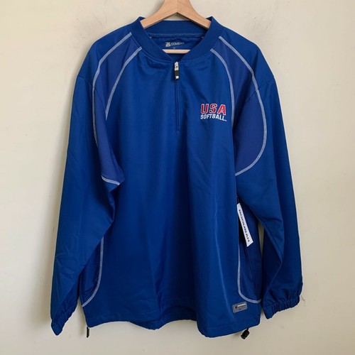 Boombah Jacket Blue Pullover White Trim 1/4 Zip Logo USA Softball Size