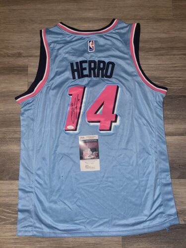 Maglietta Tyler Herro firmata auto Miami Heat blu Miami Vice JSA COA - Foto 1 di 5
