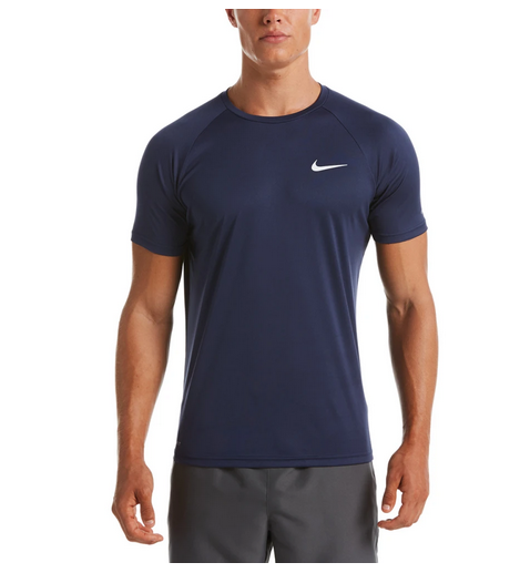 NIKE Swim Men's Short Sleeve Hydroguard Rash Guard Shirt Navy Blue