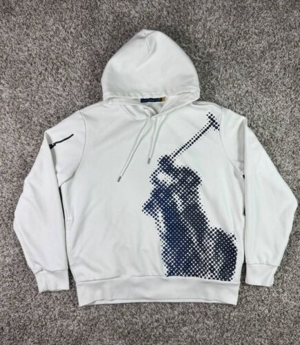 Polo Ralph Lauren RRL Dot Pattern Print Big Pony Hoodie weiß Herren Large