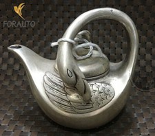 Chinese Collectible Decorated Tibet Silver Carved Goose Tea Pot