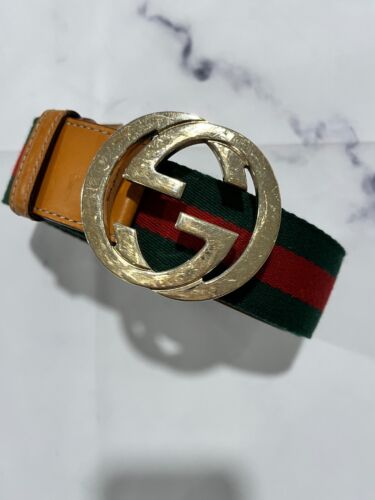 Vintage Gucci GG Buckle With Red & Green Skinny Belt Used 