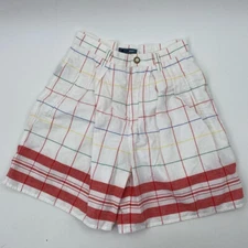 Lizwear White Checkered High Waist Shorts Pleated Womens SZ8 /28"wAIST/iNm 6.5"