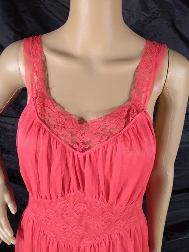 Vintage D'Signer Red Shear Lace Nighty Night Gown Dress Romantic - Picture 2 of 9