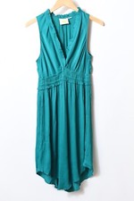 Anthropologie Maeve La Habana Dress Sleeveless Ruched  V-Neck in Teal Size M