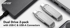 Lexar 128GB 2-in-1 Dual Flash Drive USB-C and USB-A, Mac-Android- PC 2 Pck-NEW