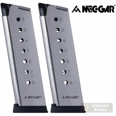 TWO Mec-Gar 1911 .45 ACP 8-Round MAGAZINES Gov't Stainless MGCG4508SPF FAST SHIP