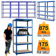 5 Tier Blue Metal Deep Wide Garage Shelves Shelving Racking Storage Adjustable