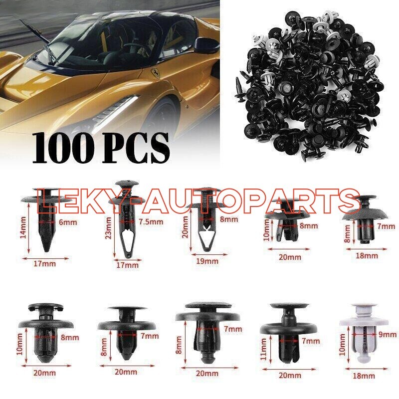 100-Piece Fastener Clip Set for Car Bumper Fender Trunk Screw Rivets Auto Plastic Repair Tool