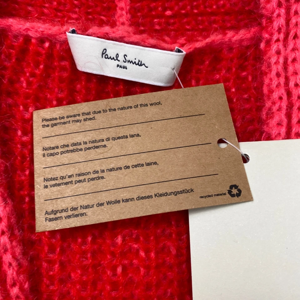 Cardigã feminino Paul Smith listrado em rack tamanho G mistura de mohair vermelho manga longa novo com etiquetas - Imagem 4 de 4