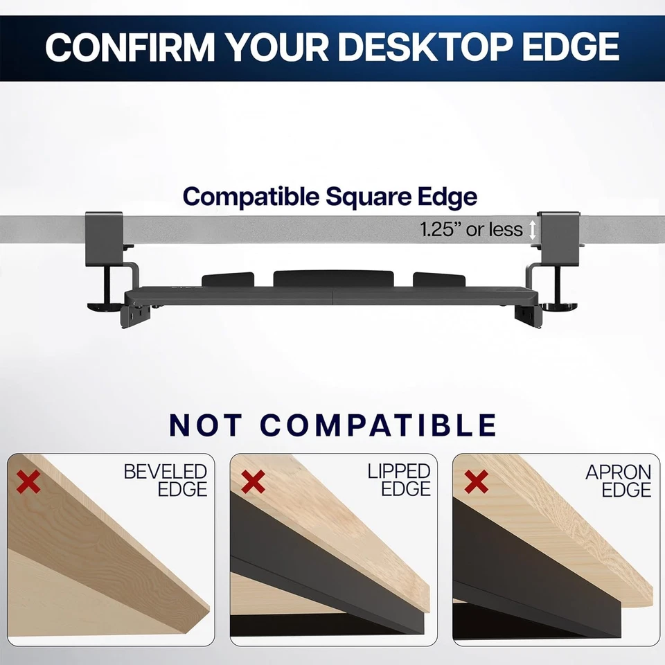 VIVO Small Keyboard Tray Under Desk Organiser Pull Out C Clamp Mount System 51cm - Image 3 of 4