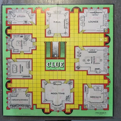 Clue Parker Brothers Vintage Board Game 2-6 Players 1949 - BOARD ONLY