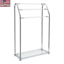 Freestanding Towel Rack W/ 3 Bars Tempered Glass Shelf Bathroom Storage Solution