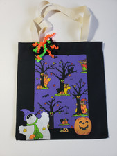 Halloween Trick or Treat Bag -Ghost in the Forest with Ribbon Trim