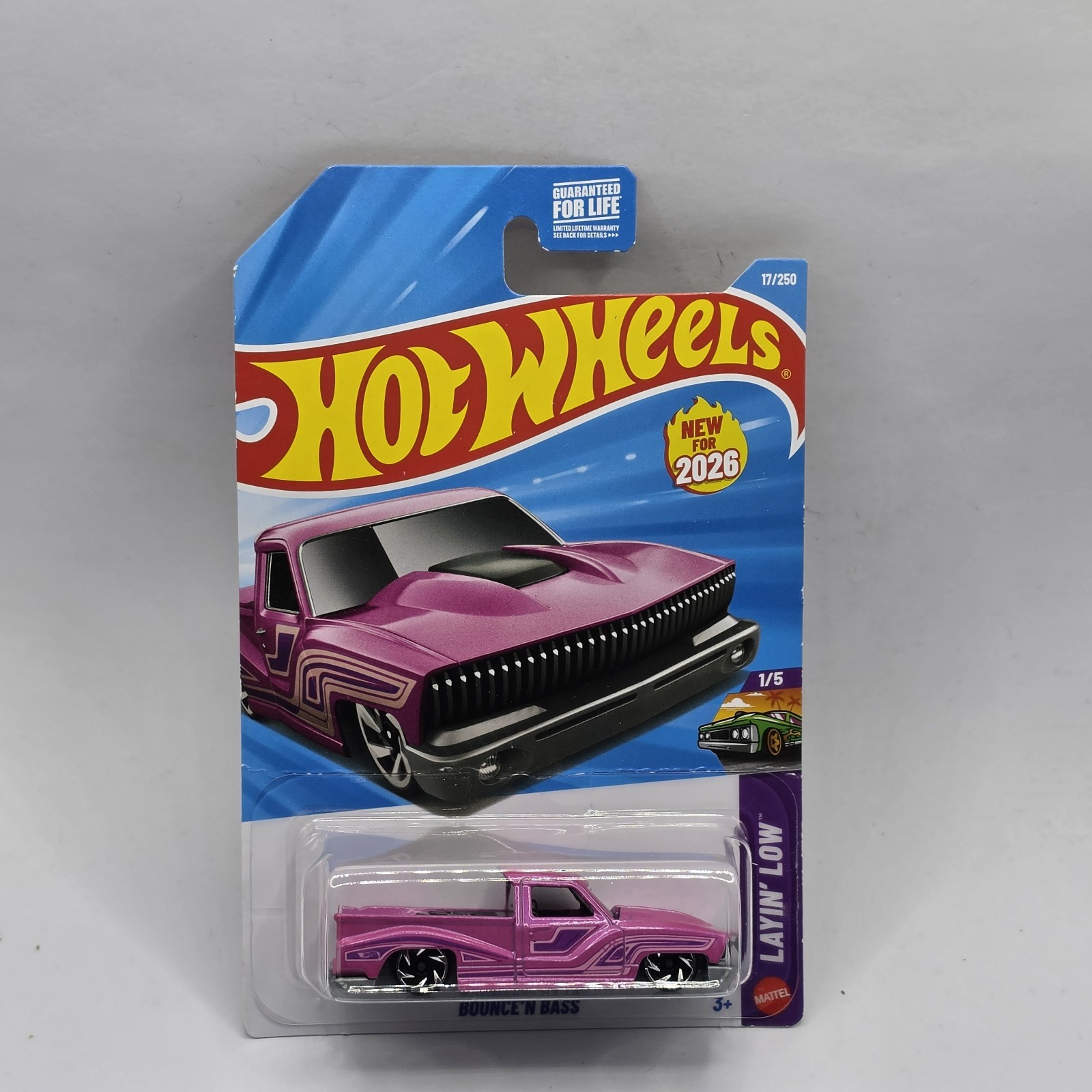 NEW➽ 2026 Hot Wheels BOUNCE'N BASS truck #17 pink;purple;ra6🩷LAYIN' LOW➽case F