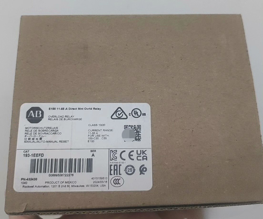 Surplus Open Allen Bradley 193-1EEFD /A E100 11-55A Solid State Overload Relay