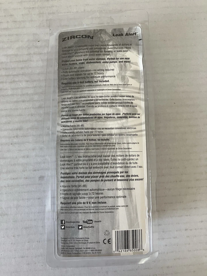 Detector de agua electrónico de alerta de fugas de circón alarma de prevención de daños Foto 3 de 4