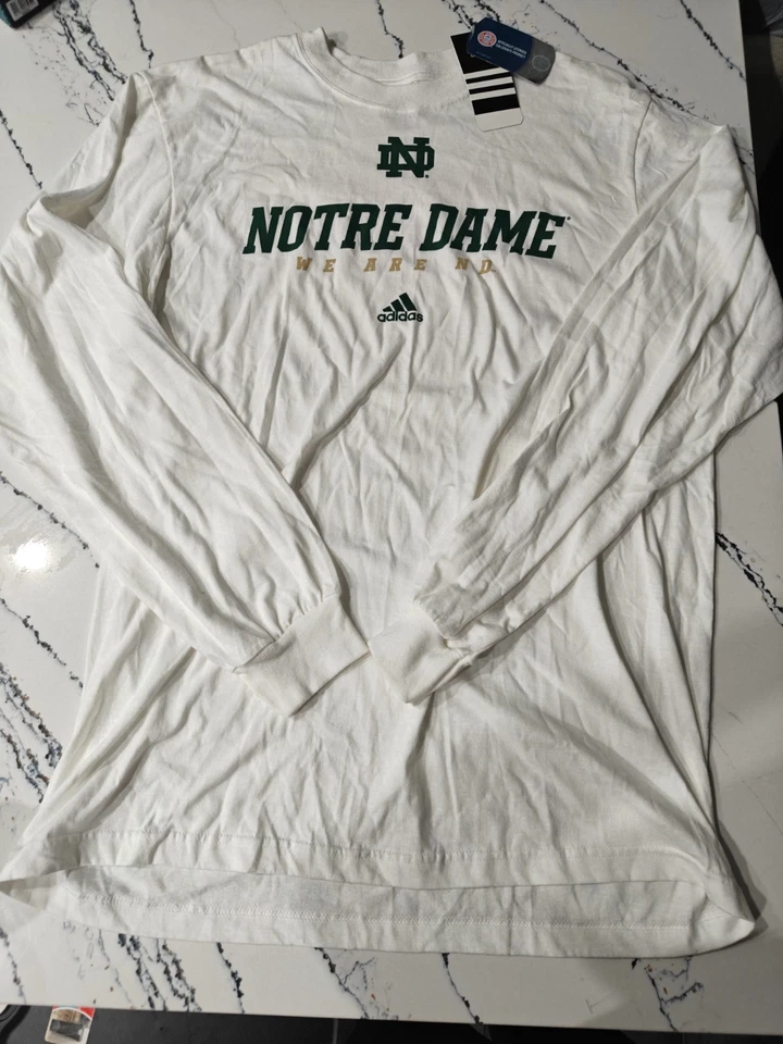 Новый Adidas Нотр-Дам длинным рукавом рубашка размер XL белый борьбы ирландский зеленый Y2K - Изображение 2 из 4