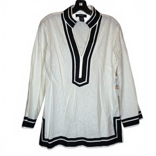 Karen Kane St. Tropez Linen Blend cream black tunic blouse Size Small  NWT!