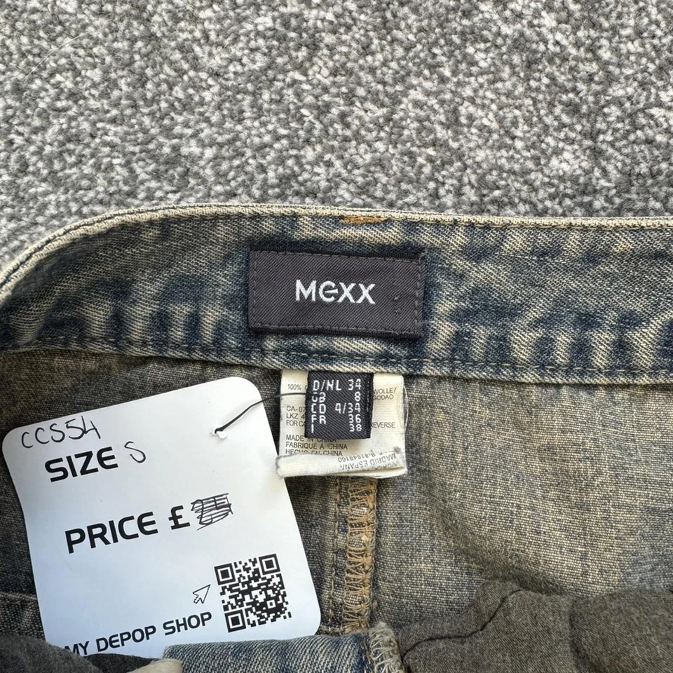 Y2K vintage patchwork denim midi skirt fraying hem above knee - Image 4 of 4