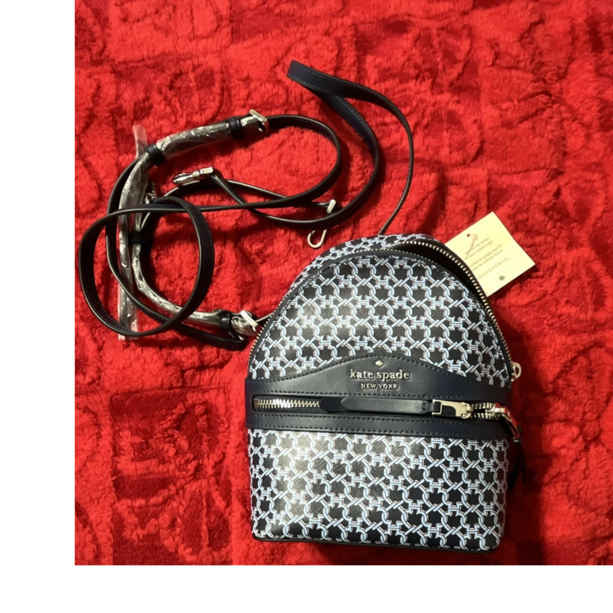 EUC Kate Spade Black White Classic Geometric Red Hearts Backpack Kate Spade New York Carson Saffiano Leather Convertible  main image 2