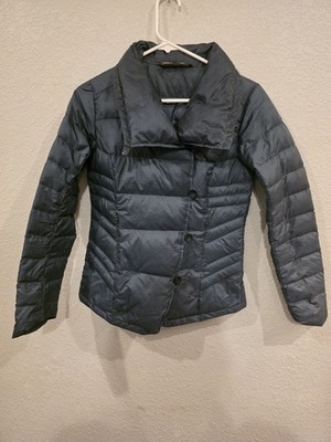 NAU Women's Blue Down Quilted Puffer Jacket Button Front Pockets Short XXS