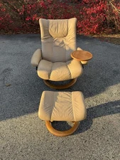 Ekornes Stressless ‘Wing’ Recliner Chair & Ottoman Medium Sand Norway Furniture