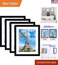 8X10 Picture Frame Set of 4,Black Photo Frames- 5x7 w/ Mat, 8x10 without Mat