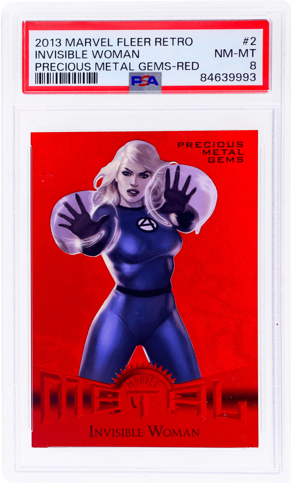 2013 Marvel Fleer Retro Invisible Woman Precious Metal Gems Red #2 /100 PSA 8