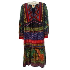 FARM RIO Dress MIDI Forest Tapestry Split-Neck midi linen small