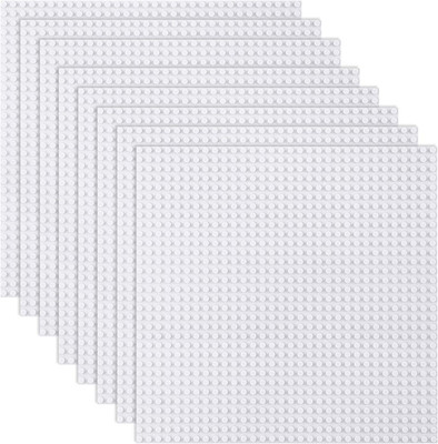 Classic White 10''x10'' Baseplates for Building Bricks - 8 Pack