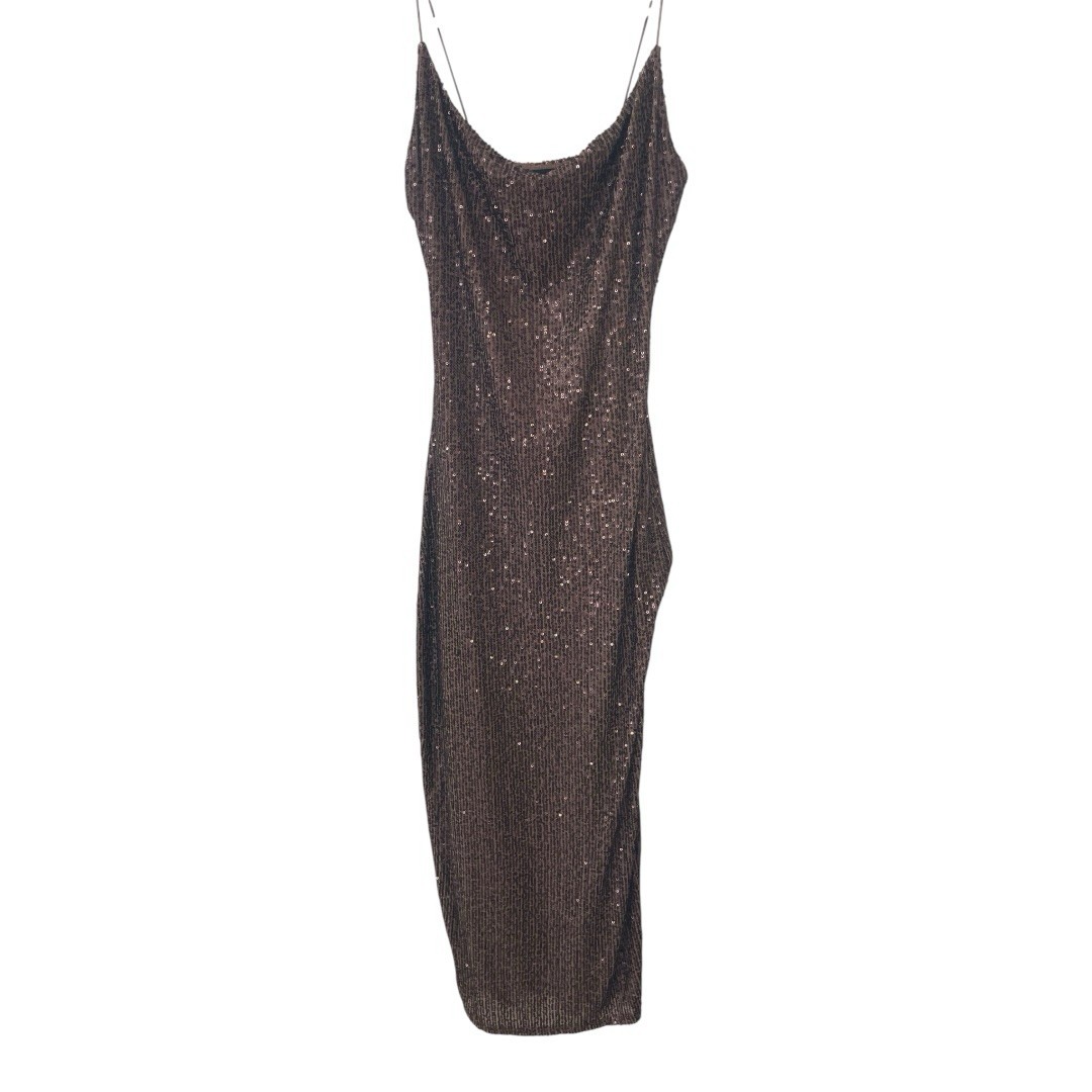 VICI Collection Sequin Dark Brown Maxi Spaghetti Strap Slip Slit Dress Sz S  NWOT | eBay
